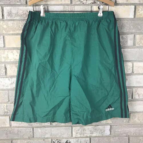 VTG 90s Adidas Mens Large Green Nylon Running Athletic Shorts Vintage Stripes OG