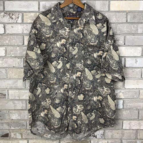 Vintage 90s Hipster Plaid Button Down Collar Shirt Mens XL Vtg Floral Hawaiian