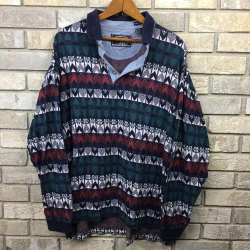 Vintage 90s Mens XL Christmas Xmas Collar Shirt Sweater 100% Cotton Long Sleeve
