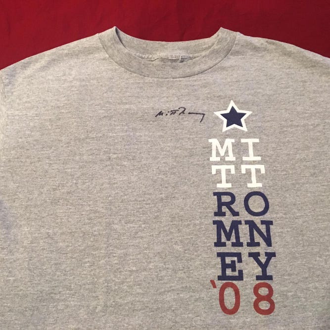 2008 Mitt Romney Signed Autographed US Presidential Campaign T-Shirt Senator Governor