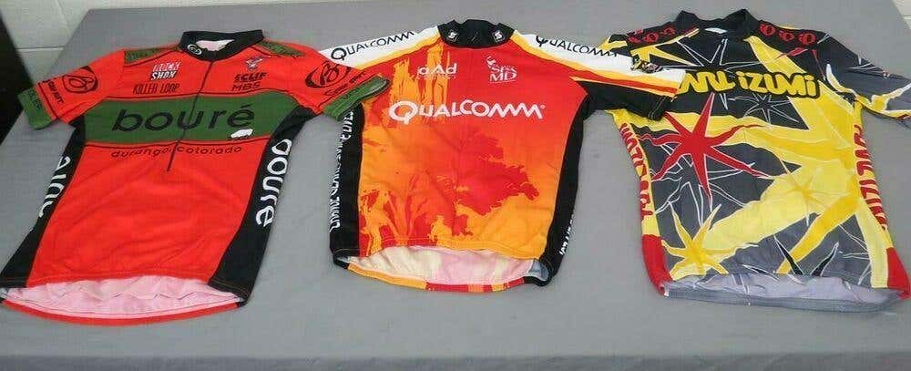(3) Cycling Jerseys Men's L Pearl Izumi Primal Qualcomm & Boure Salsa Cycles