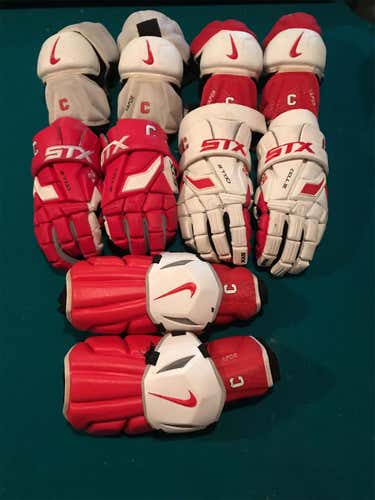 Used Cornell Team Issued Arm Pads And Gloves (package Deal)