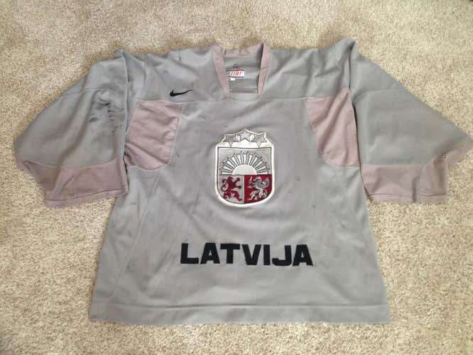 IIHF Latvia Nike Jersey Pro Stock Goalie Cut 58G Grey
