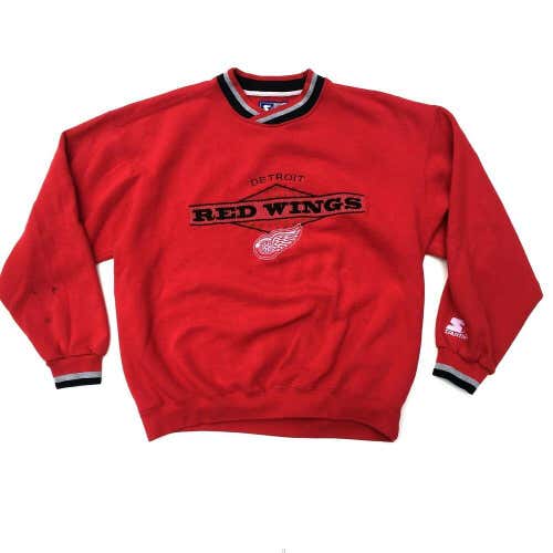 VTG 90s Starter Detroit Red Wings Crewneck Sweatshirt Stitched NHL Hockey Sz L