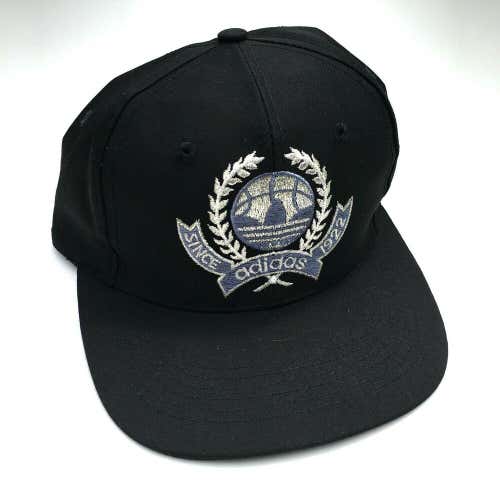 Vintage 90s Adidas Snapback Hat Globe Trifoil Logo Black/Silver Embroidered