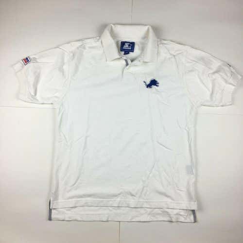 VTG Starter Detroit Lions Polo Golf Shirt Button Up NFL Pro Line White Stitched