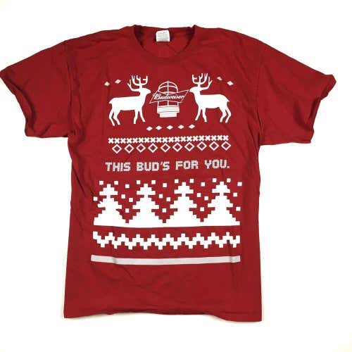Budweiser Holiday Christmas Sweater T-Shirt Light The Lamp Hockey Red (Sz Large)