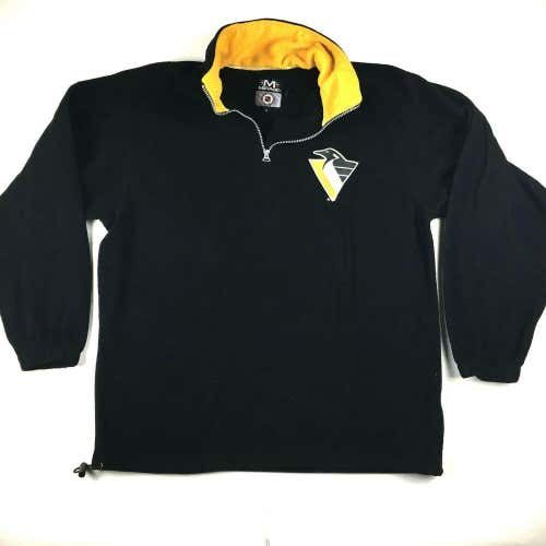 VTG Pittsburgh Penguins Fleece Pullover by Mirage NHL Hockey Black/Gold Sz XL