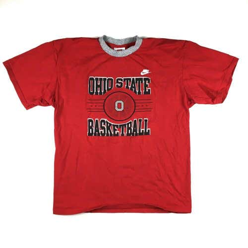 NIKE Ohio State University Buckeyes Basketball T-Shirt Red/White Made in Mexico