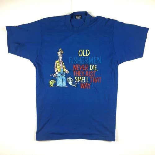 Vintage T-Shirt Old Fishermen Never Die They Just Smell That Way Screen Stars L