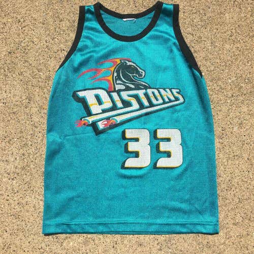 VTG 90s Detroit Pistons Grant Hill Basketball Jersey Teal Mesh #33 Sz Youth M