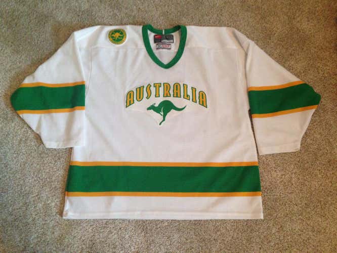 Australia IIHF Nike Jersey Pro Stock 2001 White Green Yellow