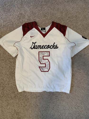 [GAME WORN] South Carolina Lacrosse White Game Jersey, #5 (2018) [L]