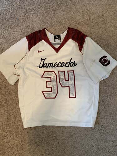 [GAME WORN] South Carolina Lacrosse White Game Jersey, #34 (2018) [L]