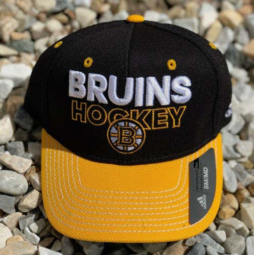 NHL Boston Bruins Adidas Flex Brim Fitted Hat Cap Black Size S/M