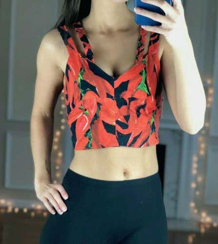 TOPSHOP Muli Color Red Floral Chili Peppers Crop Top Women's Size 4