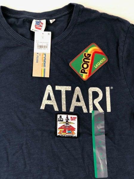 Atari Patches Athletic Fit Gamer T Shirt Navy Blue Vintage Rare Tee NWT Men M