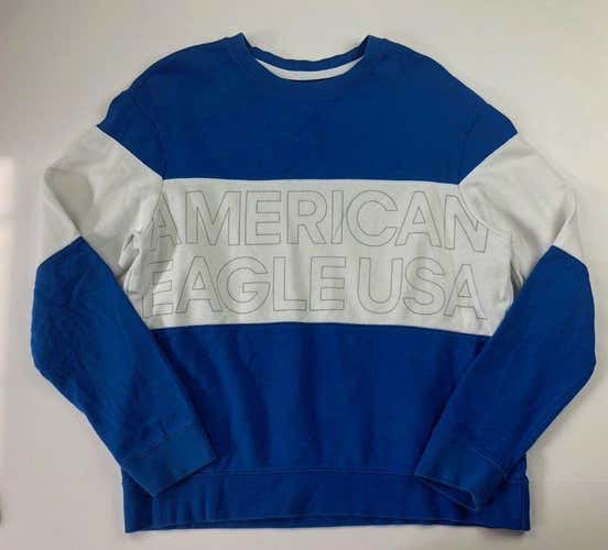 American Eagle Pullover Crew Colorblock Sweater Blue & White Mens M