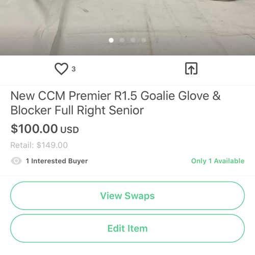New CCM Goalie Glove & Blocker Full Right Senior