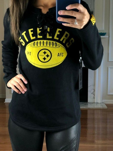 Women's Pittsburgh Steelers Black Lace-Up T-Shirt