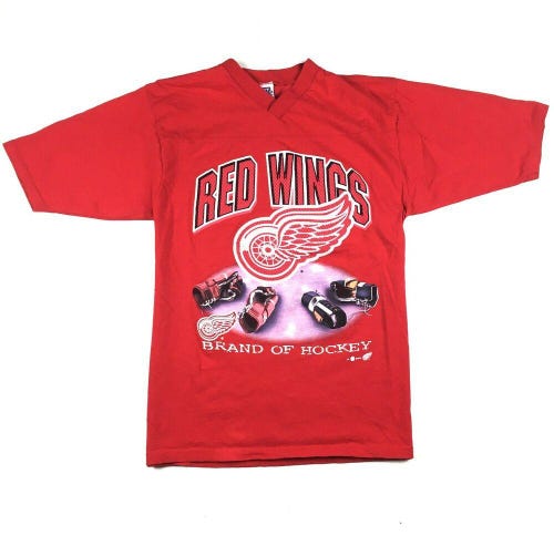 VTG Detroit Red Wings "Brand of Hockey" V-Neck T-Shirt NHL Sport Attack Sz Large