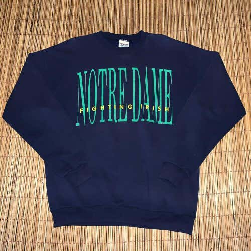 Vintage 90s Notre Dame Fighting Irish Crewneck Sweatshirt Spellout Large Retro