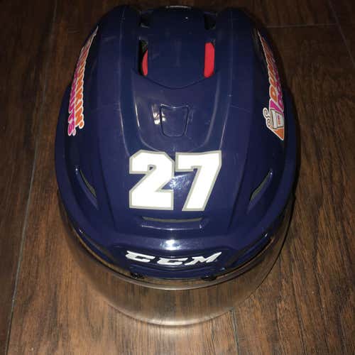 2017-18 Worcester Railers #27 Pro Stock blue CCM resistence Helmet with CCM VR31 Visor
