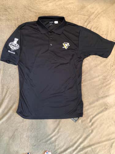 New Reebok NHL Pittsburgh Penguins Team Issue Golf Polo  Stanley Cup Finals Sm