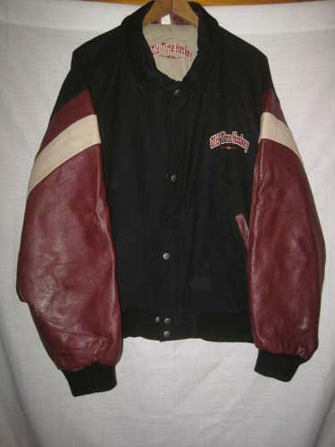 Old Time Hockey Letterman Leather Jacket men's XL black Hanson Brothers Slapshot