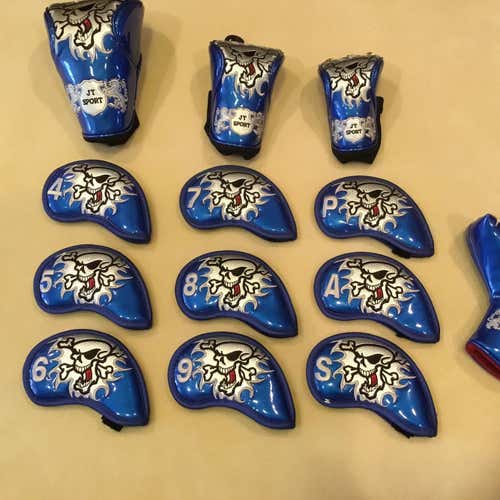 Used JT Sport Blue Skull 13 Piece Headcover Set *See Description Regarding Putter Cover*