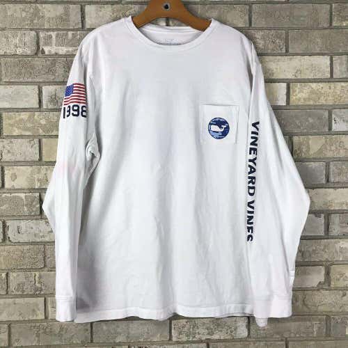 Vineyard Vines Mens XL Distressed Long Sleeve White Shirt Big Logo Spellout Camo