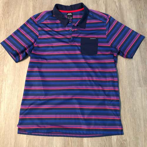 Oakley Blue Red Stripe Pocket Polo Medium