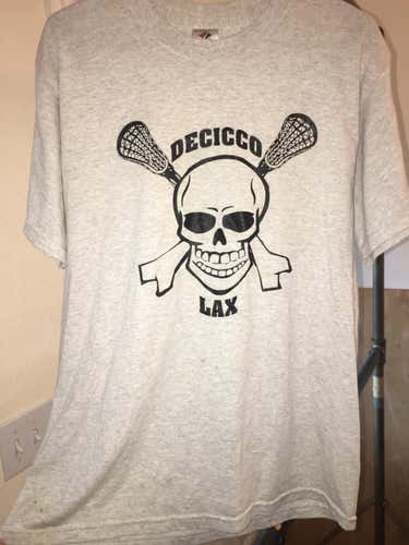 NJ Andrew DeCicco Chico'86 Skull Lacrosse Lax Summer Team Shooter Warmup Workout T-Shirt L Large