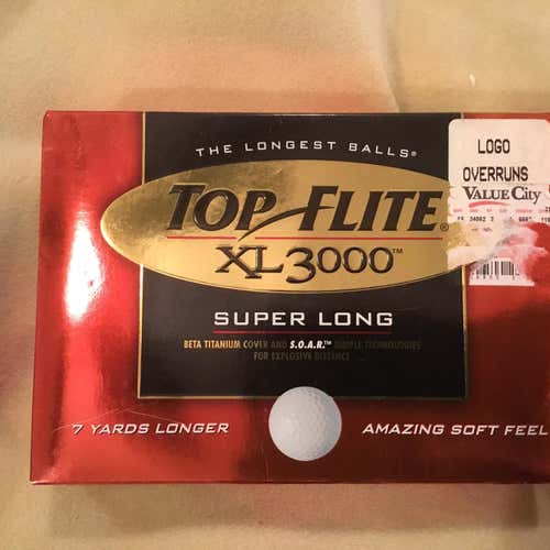 New Box Of 12 Top Flite XL 3000 Logo Overrun Golf Balls