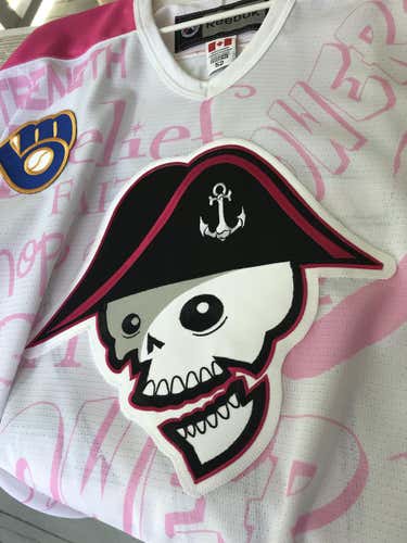 New Reebok Milwaukee Admirals Breast Cancer Brewers Authentic Jersey Size 52 Made In Canada