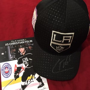 Christian Frolin #5 LA Kings Hockey Fights Cancer Team Issued Worn Signed NHL Adidas Hat