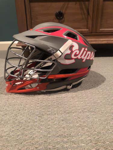 Gray/orange R Lacrosse Helmet (stickers Can Be Taken Off)