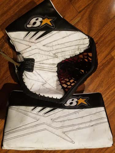 Brian's Goalie Glove & Blocker Regular Senior black and white red skate lace double T