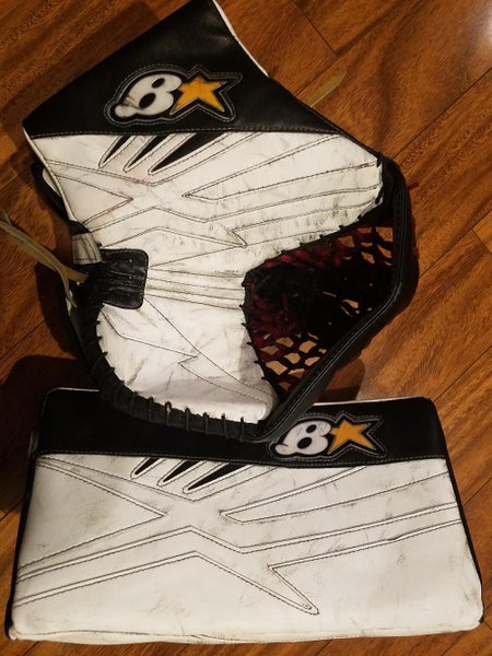 Brian's Goalie Glove & Blocker Regular Senior black and white red skate lace double T
