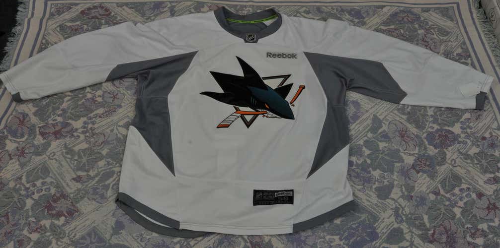 San Jose Sharks White Reebok Practice Jersey Pro Stock 58 #14