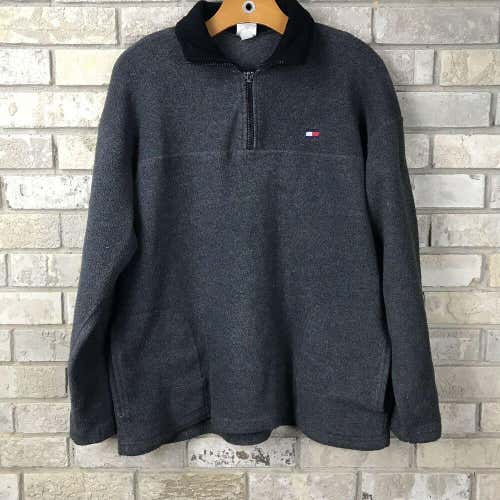 Vtg 90s Tommy Hilfiger Fleece Pullover Sweater Qtr Zip Mens LARGE Simple Classic