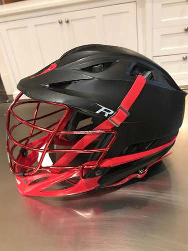R Helmet Adult Matte Black Chrome Red Cage