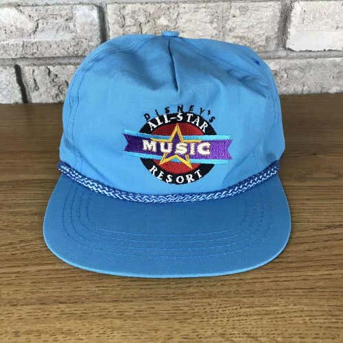 Vtg 80s 90s Walt Disneys All Star Music Resort Hat Strapback Blue Hipster Rare