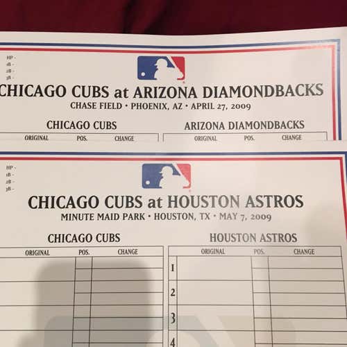 Two Chicago Cubs Team Issued Blank Lineup Cards From 2009