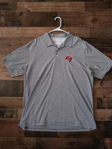New NFL Football TAMPA BAY BUCCANEERS Grey White Pinstripe Embroidered Polyester Button Polo Shirt