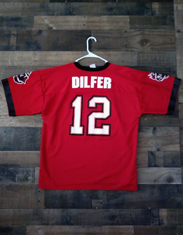 Vintage 1990s Logo 7 NFL Football TAMPA BAY BUCCANEERS Red #12 Trent Dilfer  Player Jersey