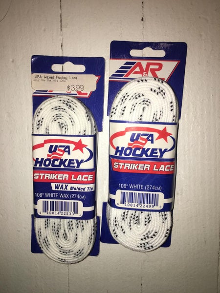 New A&R USA Hockey Striker Laces Hockey Skates 108” Waxed Thick White - Pair