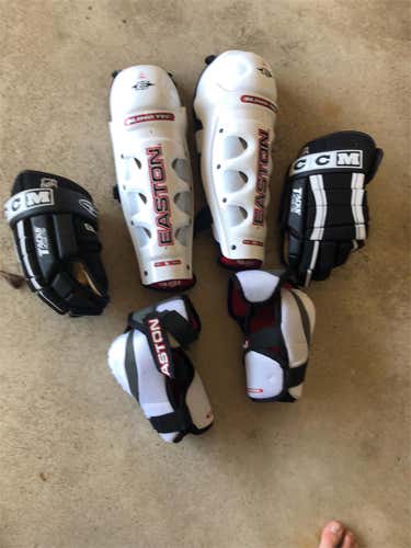 Easton Senior Shin Pads, Elbow Pads, And CCM Gloves