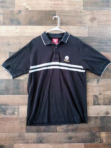 NFL Football PITTSBURGH STEELERS Black Grey Striped Embroidered Team Polo Shirt