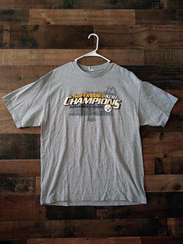 2009 NFL Football PITTSBURGH STEELERS Grey Super Bowl XLIII Champions Team Shirt